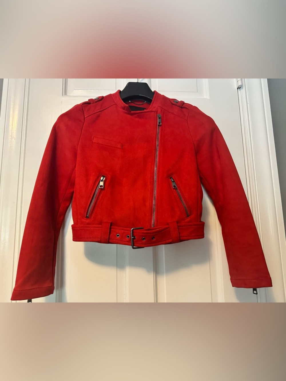 Banana Republic Petite Vegan Red Suede Moto Jacket - XSP